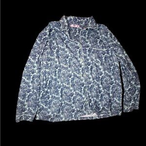 WHITE MARK blue and green floral pattern Pajama Set SzL MINT Condition p30